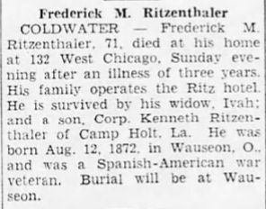 Ritz Hotel (The Ritz) - Dec 1943 Former Owner Passes Away (newer photo)